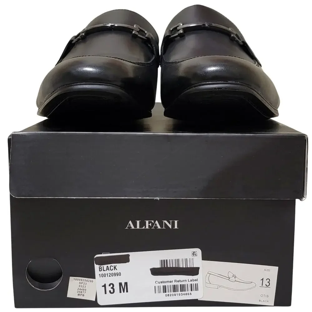 Alfani Men Otis Slip On Horse Bit Loafers Size US 13M Black Faux Leather